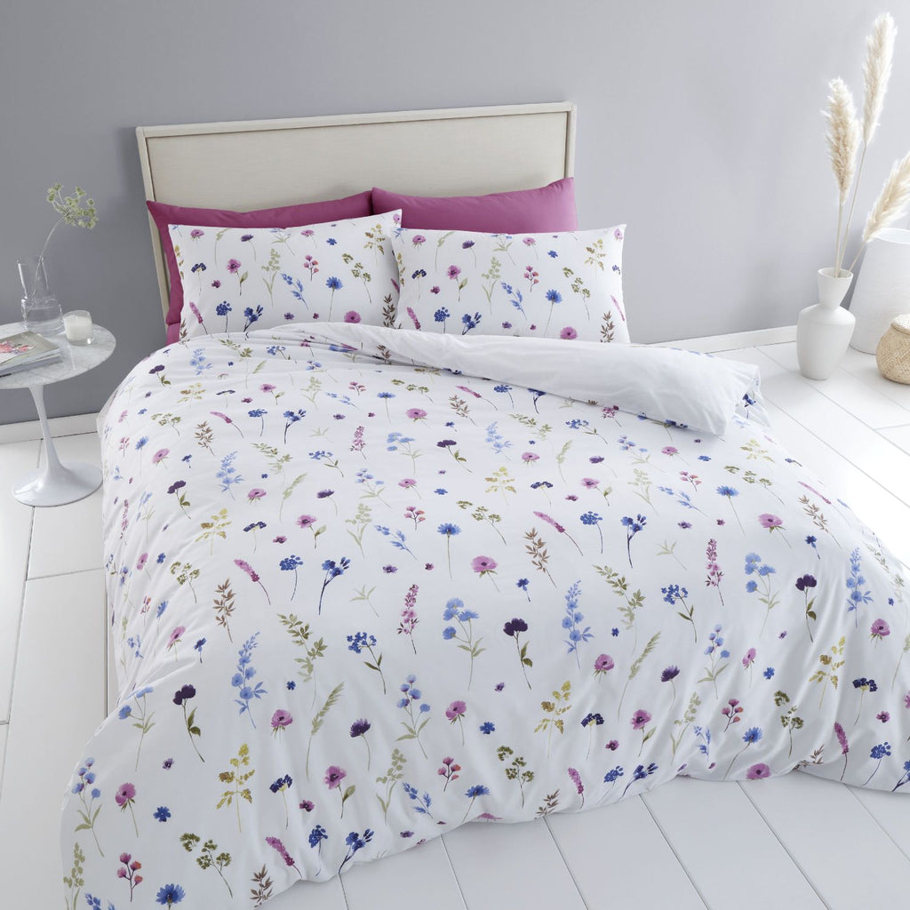 Catherine Lansfield Countryside Floral Pink and Blue Duvet Set