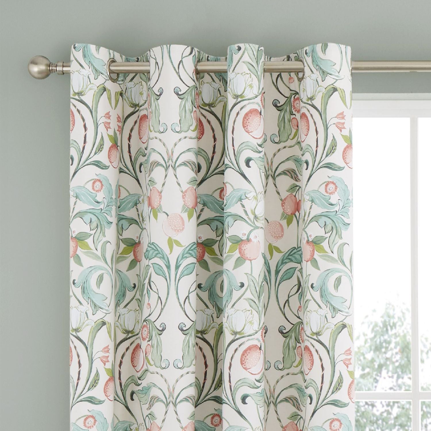Catherine Lansfield Clarence Natural Floral Lined Eyelet Curtains