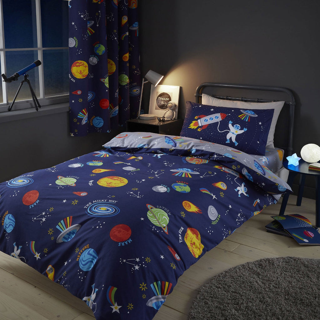 Catherine Lansfield Lost In Space Blue/Grey Reversible Duvet Set