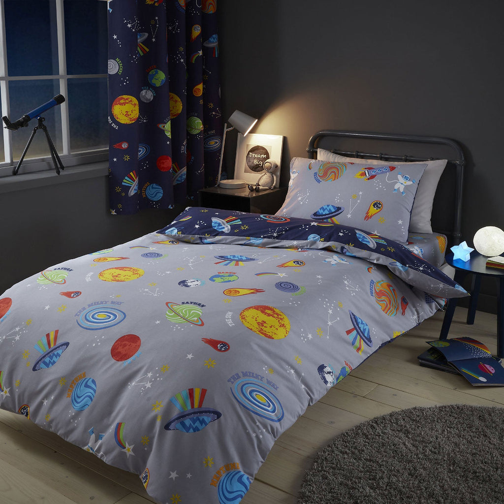 Catherine Lansfield Lost In Space Blue/Grey Reversible Duvet Set