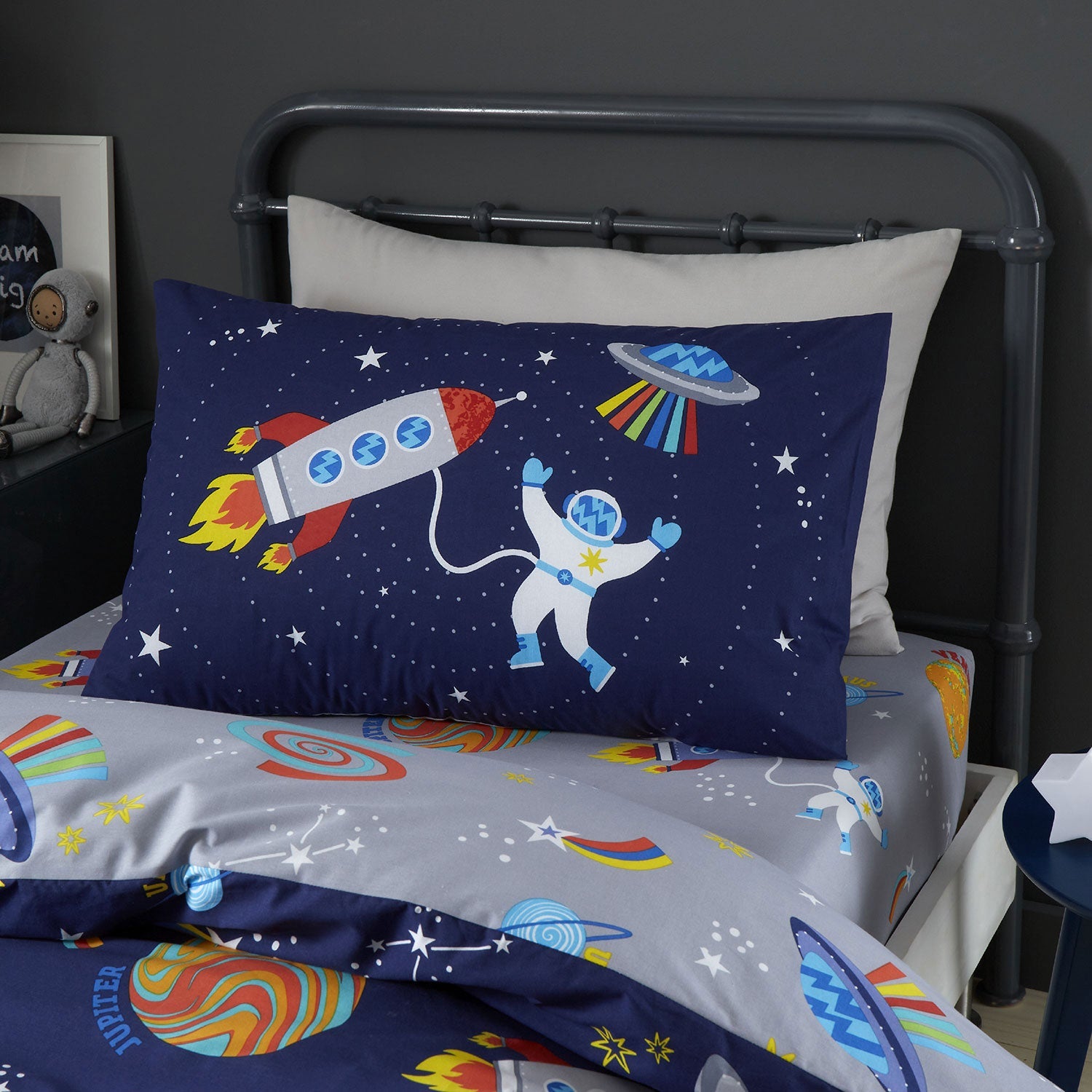 Catherine Lansfield Lost In Space Blue/Grey Reversible Duvet Set