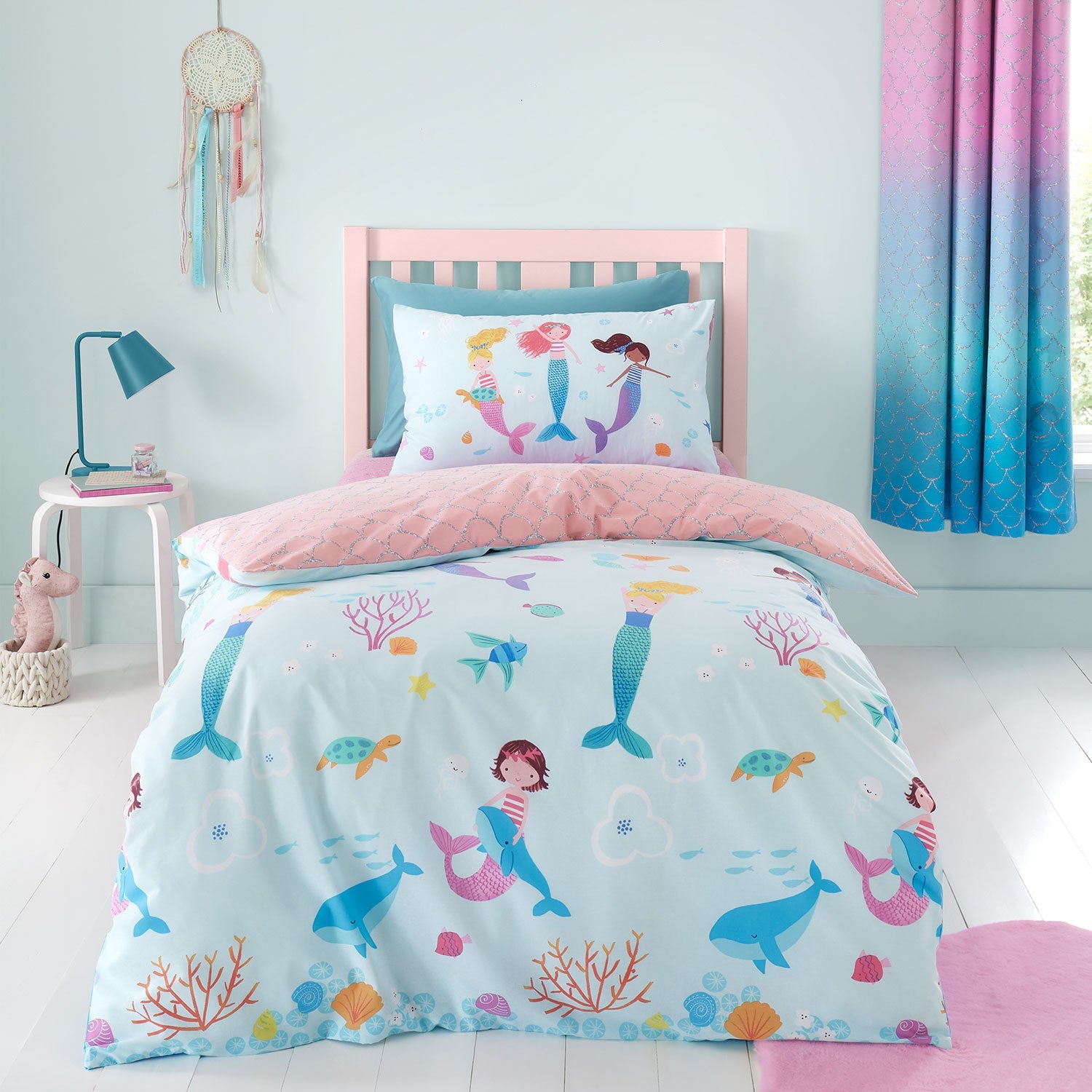 Catherine Lansfield Mermaid Blue Reversible Duvet Set