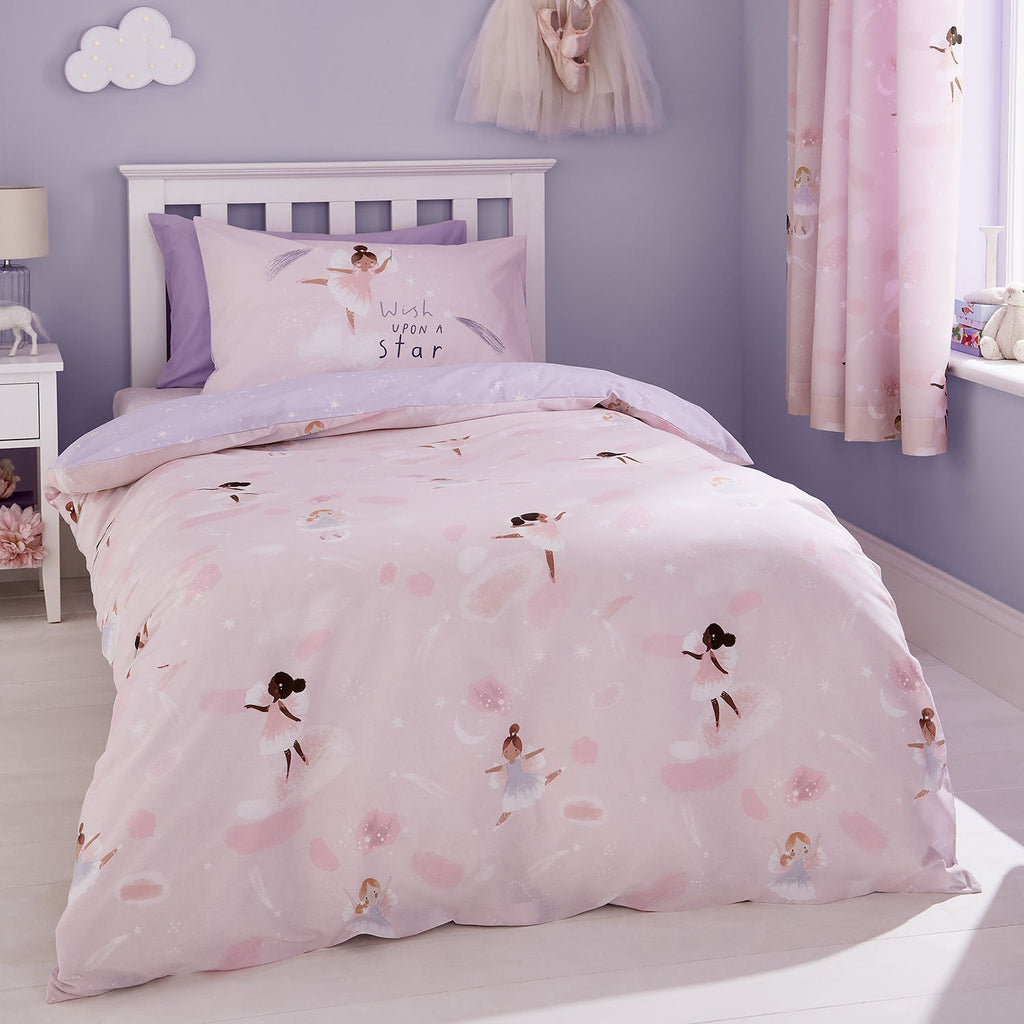 Catherine Lansfield Pink Dancing Fairies Reversible Duvet Set