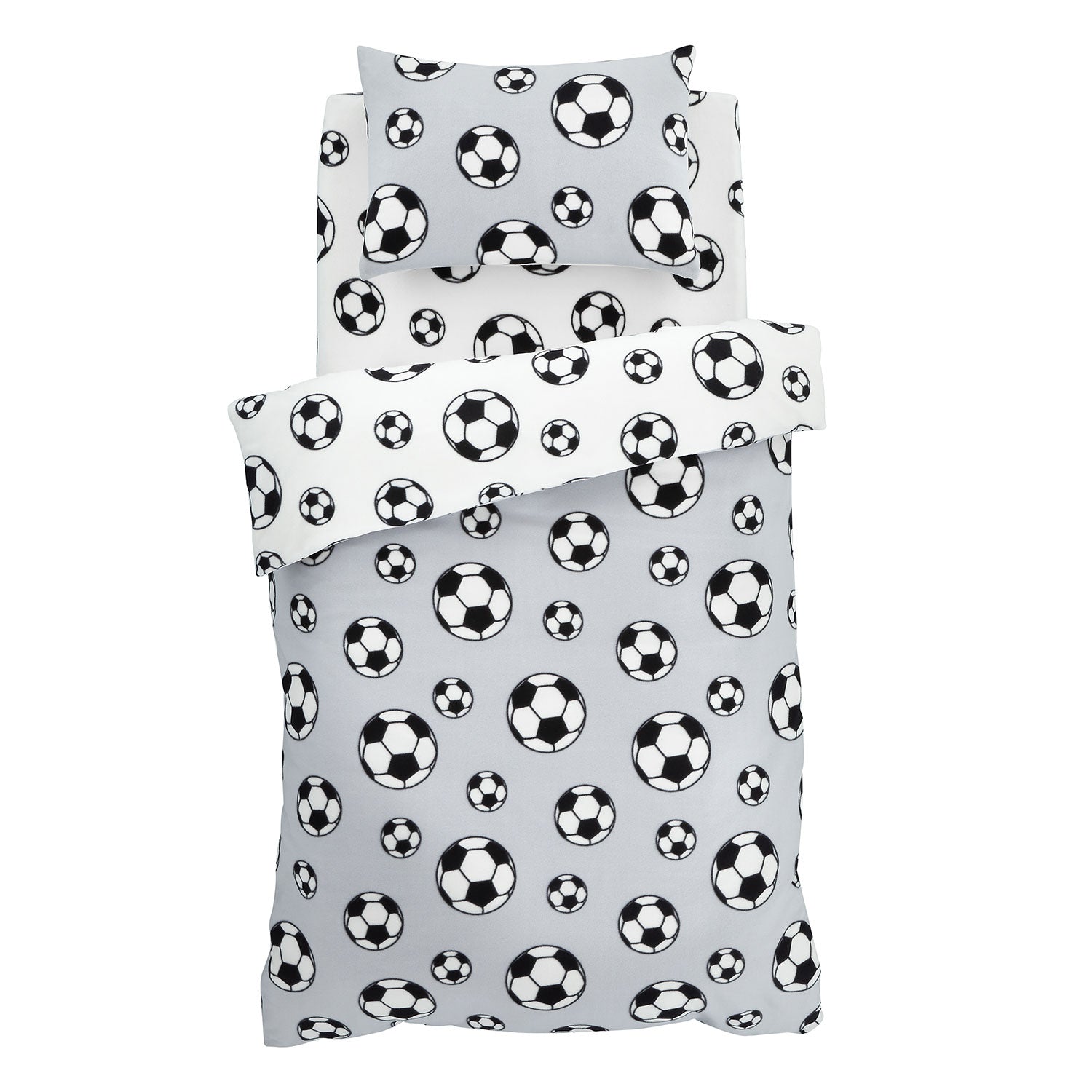 Catherine Lansfield Cosy Grey Football Fleece Reversible Duvet Set