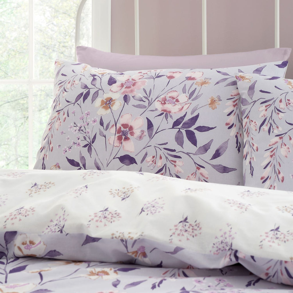 Catherine Lansfield Isadora Lilac Floral Reversible Duvet Set