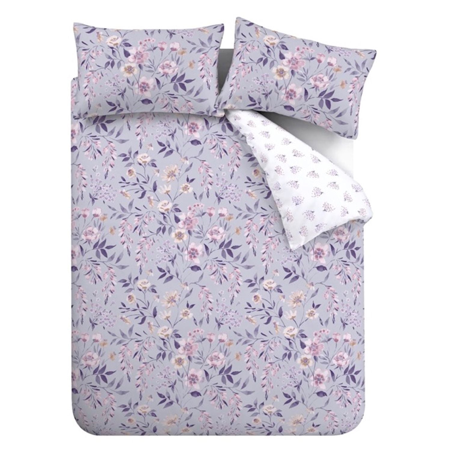 Catherine Lansfield Isadora Lilac Floral Reversible Duvet Set
