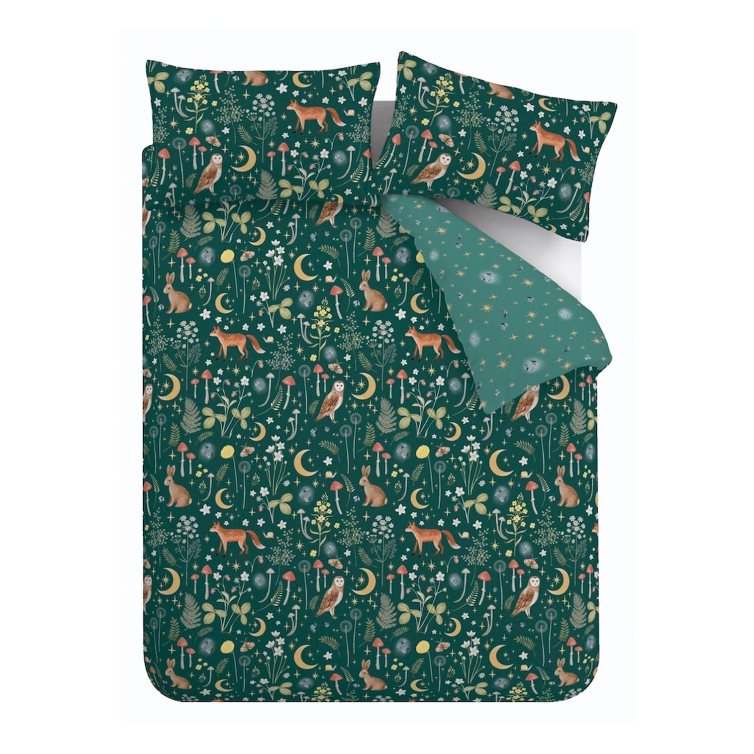 Catherine Lansfield Enchanted Twilight Animals Forest Green Duvet Set