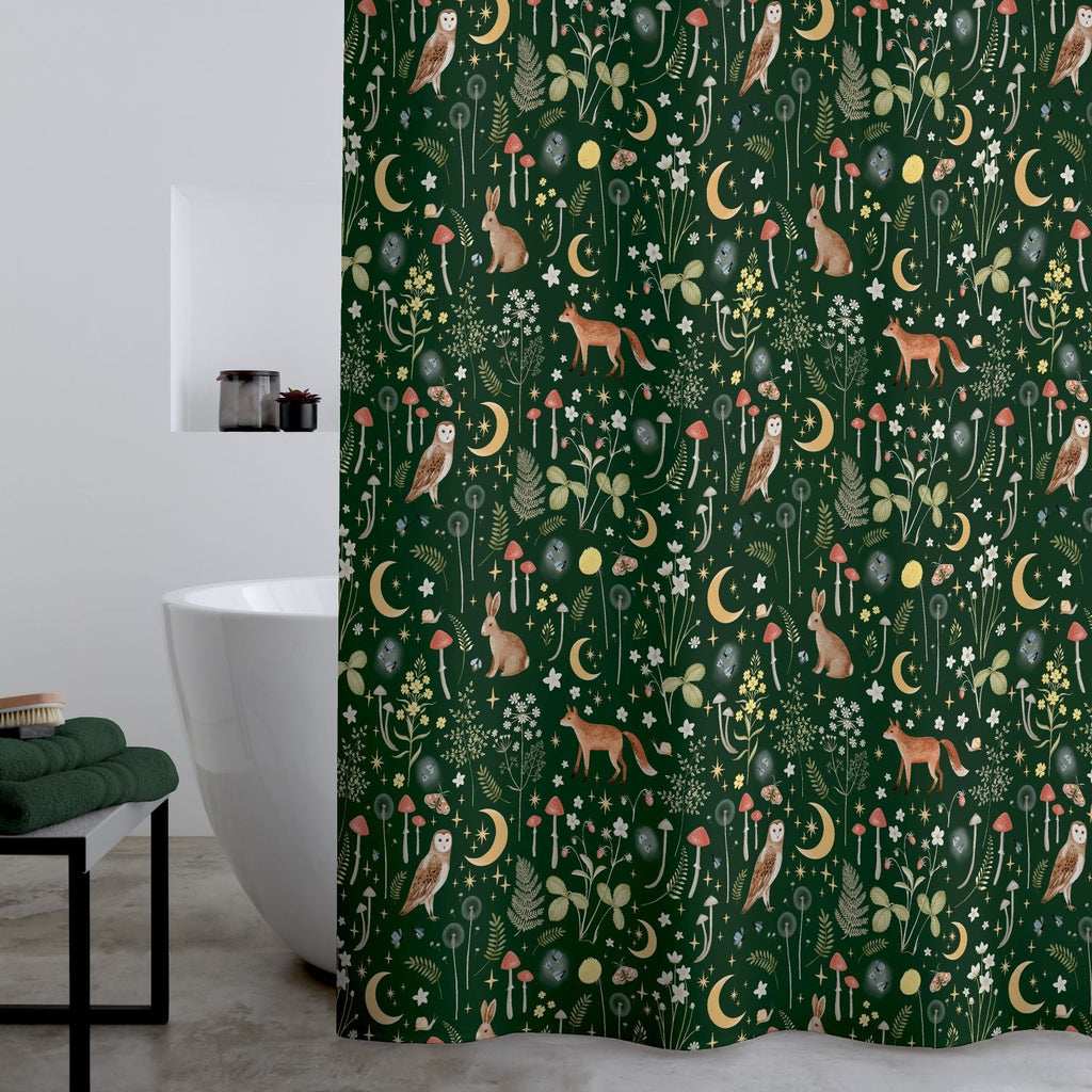Catherine Lansfield Enchanted Twilight Animals Forest Green Shower Curtain