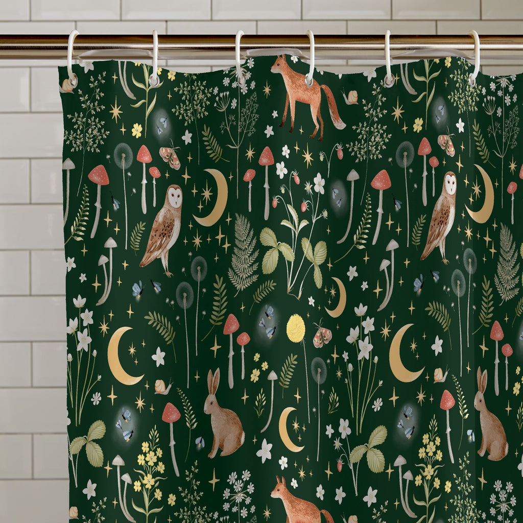 Catherine Lansfield Enchanted Twilight Animals Forest Green Shower Curtain