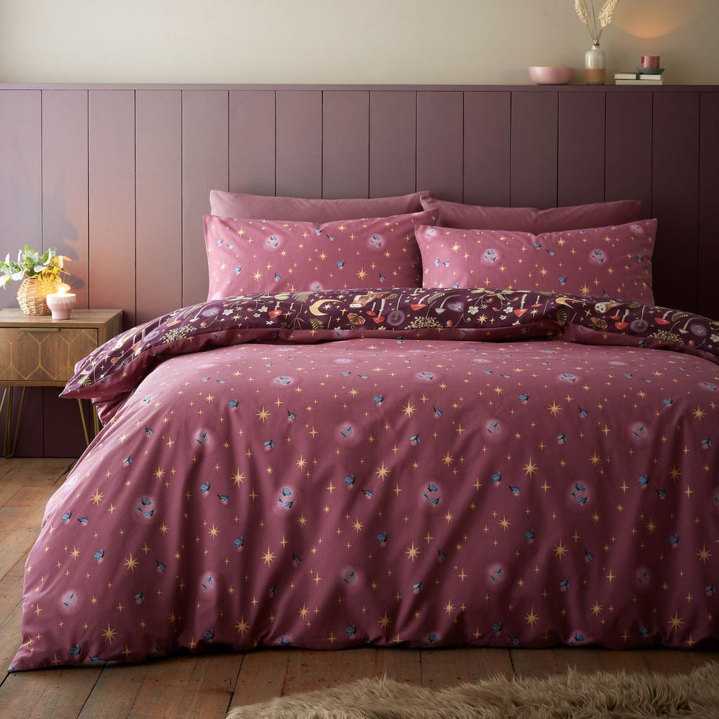 Catherine Lansfield Enchanted Twilight Animals Plum Duvet Set