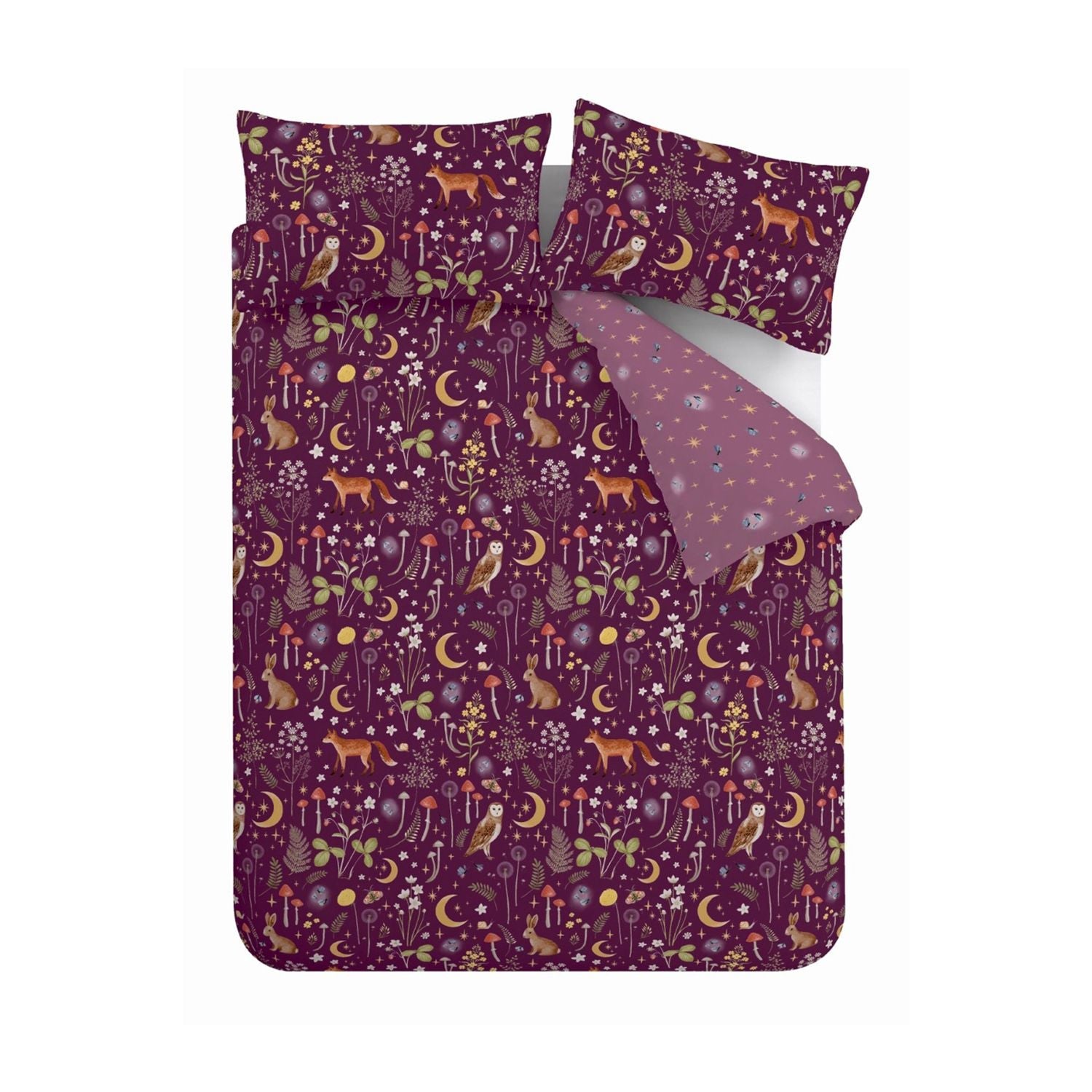 Catherine Lansfield Enchanted Twilight Animals Plum Duvet Set