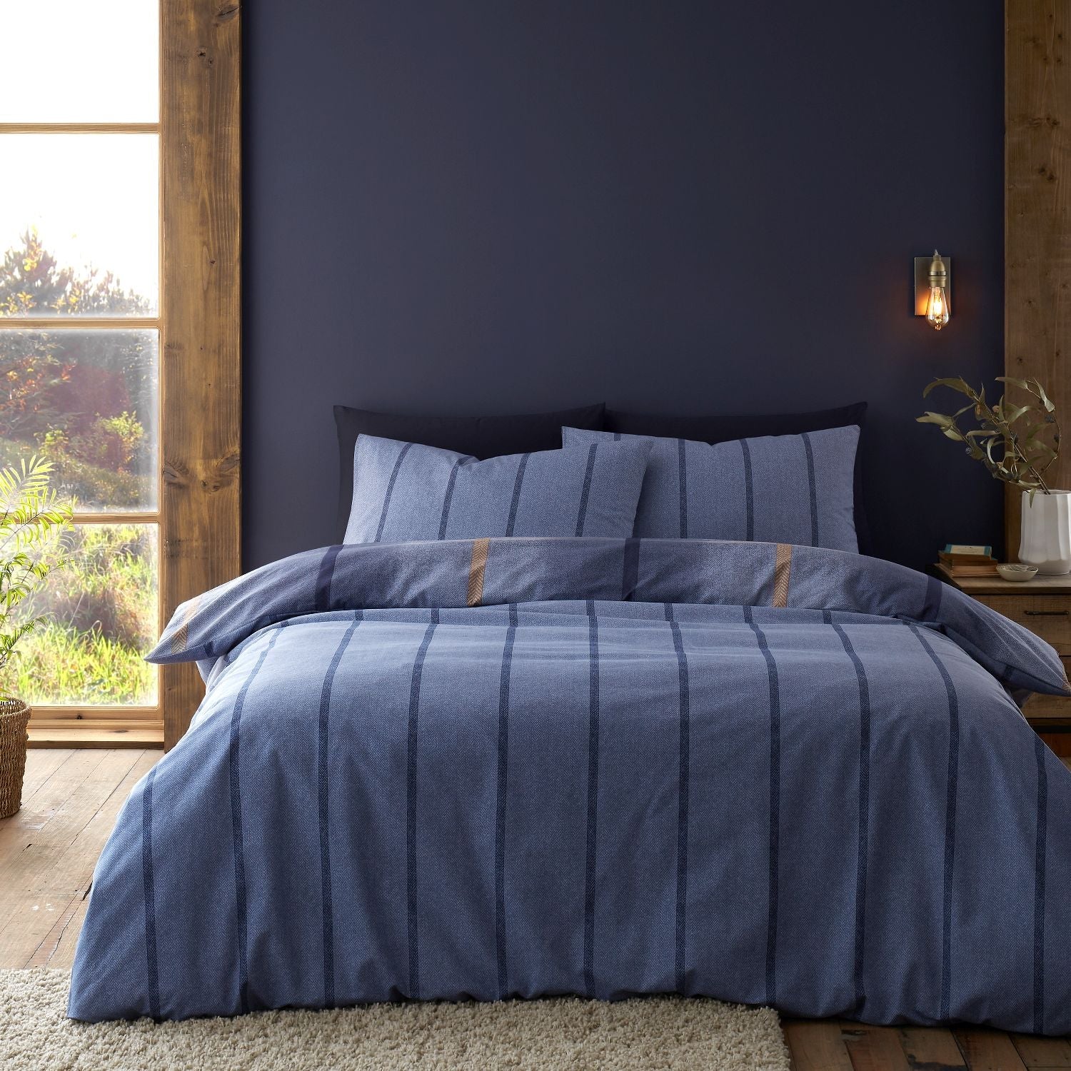 Catherine Lansfield Brushed Cotton Melrose Tweed Blue Check Duvet Set