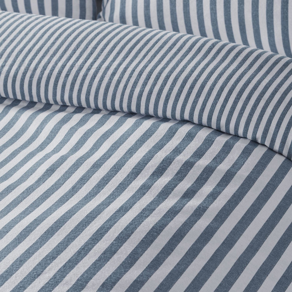 Catherine Lansfield Blue Stripe Brushed Cotton Reversible Duvet Set