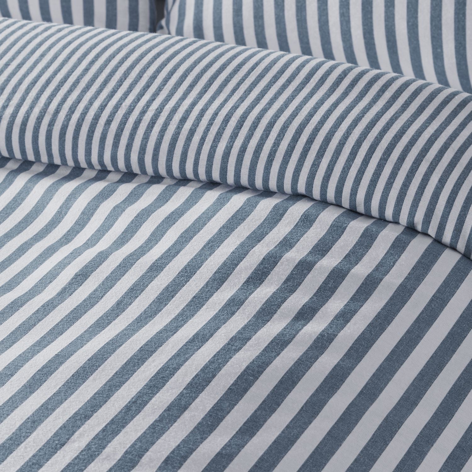 Catherine Lansfield Blue Stripe Brushed Cotton Reversible Duvet Set