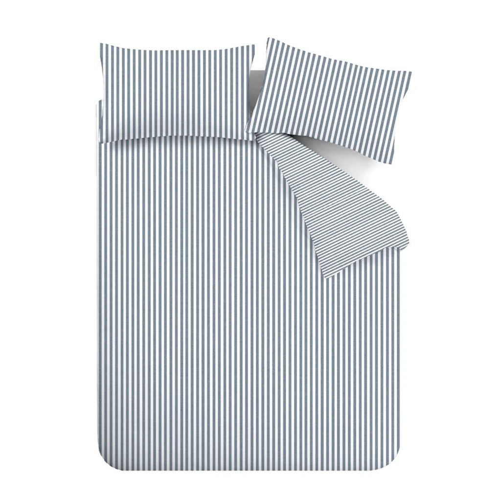 Catherine Lansfield Blue Stripe Brushed Cotton Reversible Duvet Set
