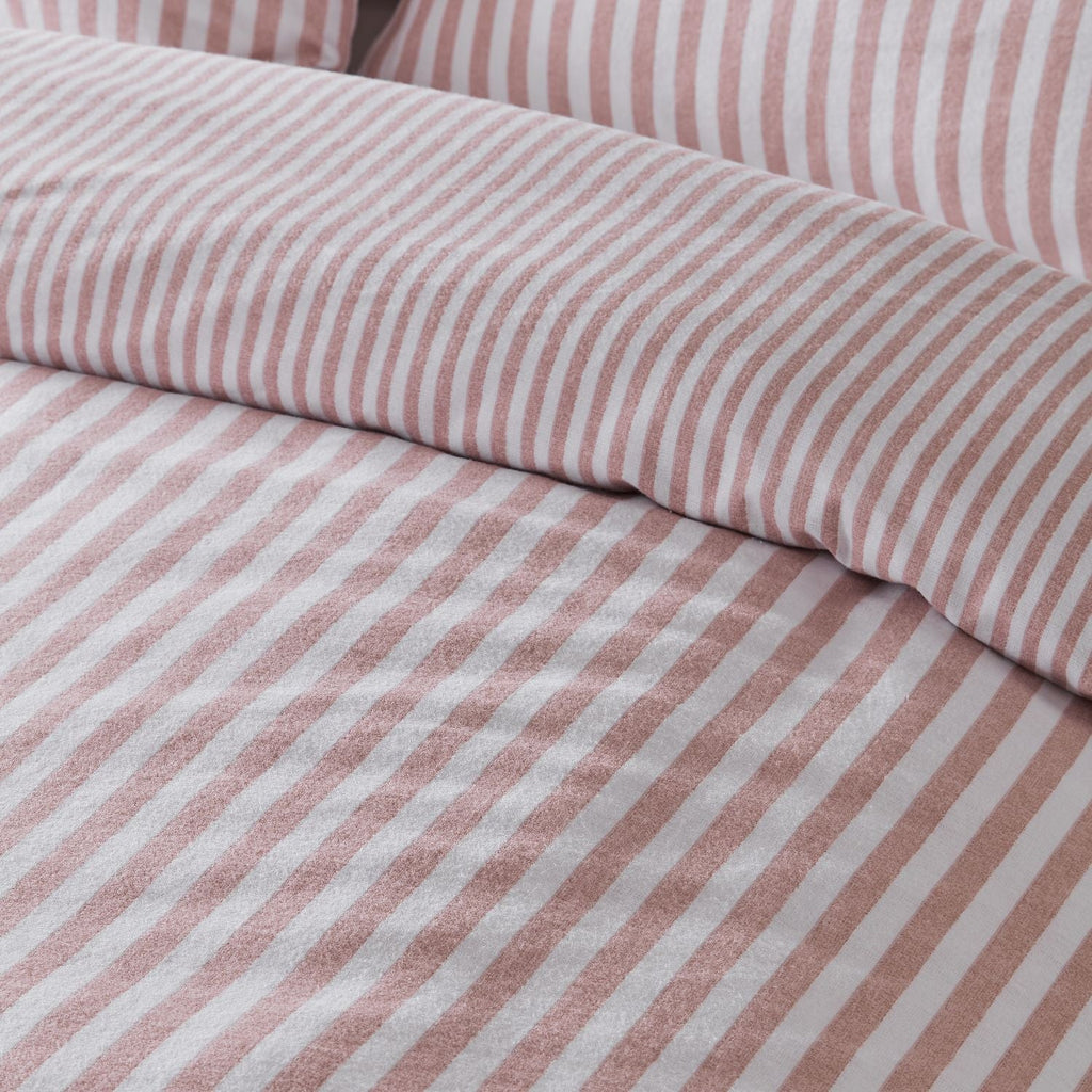 Catherine Lansfield Blush Pink Stripe Brushed Cotton Reversible Duvet Set
