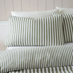 Catherine Lansfield Green Stripe Brushed Cotton Reversible Duvet Set