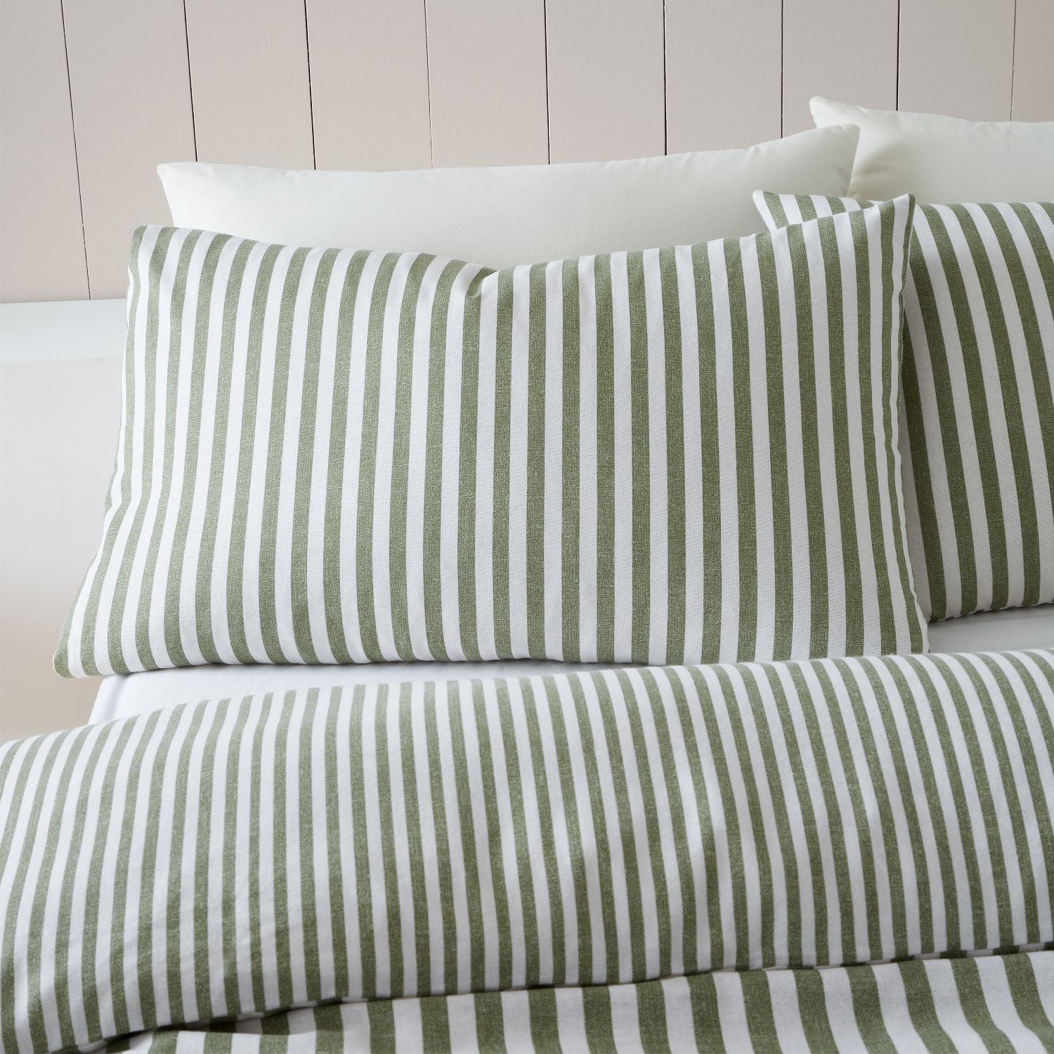 Catherine Lansfield Green Stripe Brushed Cotton Reversible Duvet Set