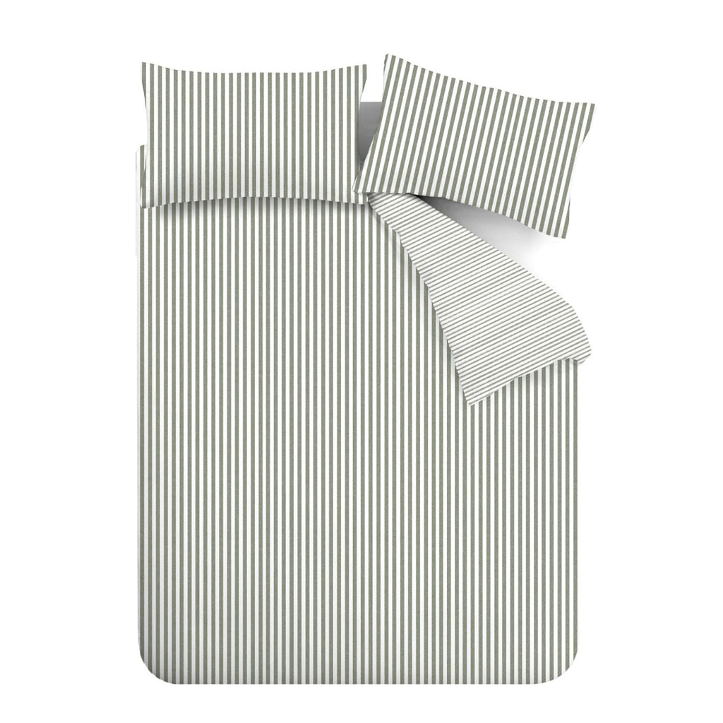 Catherine Lansfield Green Stripe Brushed Cotton Reversible Duvet Set