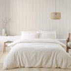 Catherine Lansfield Natural Stripe Brushed Cotton Reversible Duvet Set