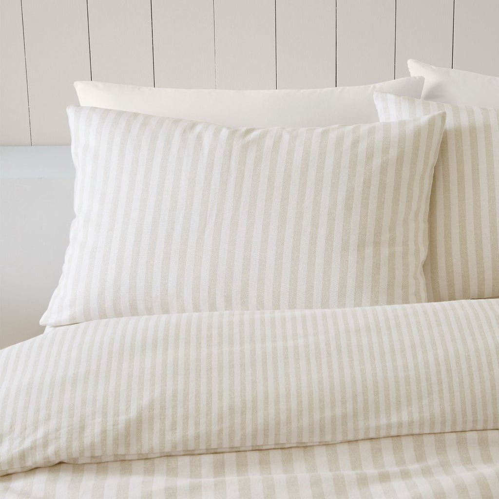 Catherine Lansfield Natural Stripe Brushed Cotton Reversible Duvet Set