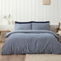 Catherine Lansfield Navy Blue Stripe Brushed Cotton Duvet Set