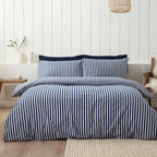 Catherine Lansfield Navy Blue Stripe Brushed Cotton Duvet Set