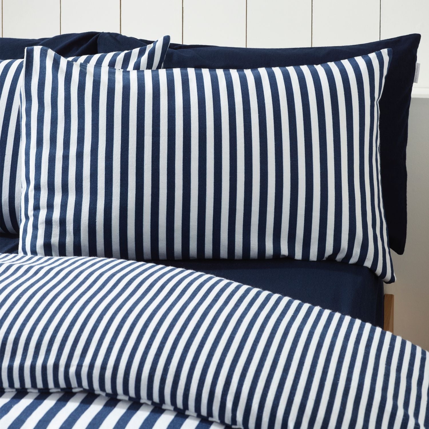 Catherine Lansfield Navy Blue Stripe Brushed Cotton Duvet Set