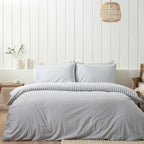 Catherine Lansfield Silver Stripe Brushed Cotton Reversible Duvet Set