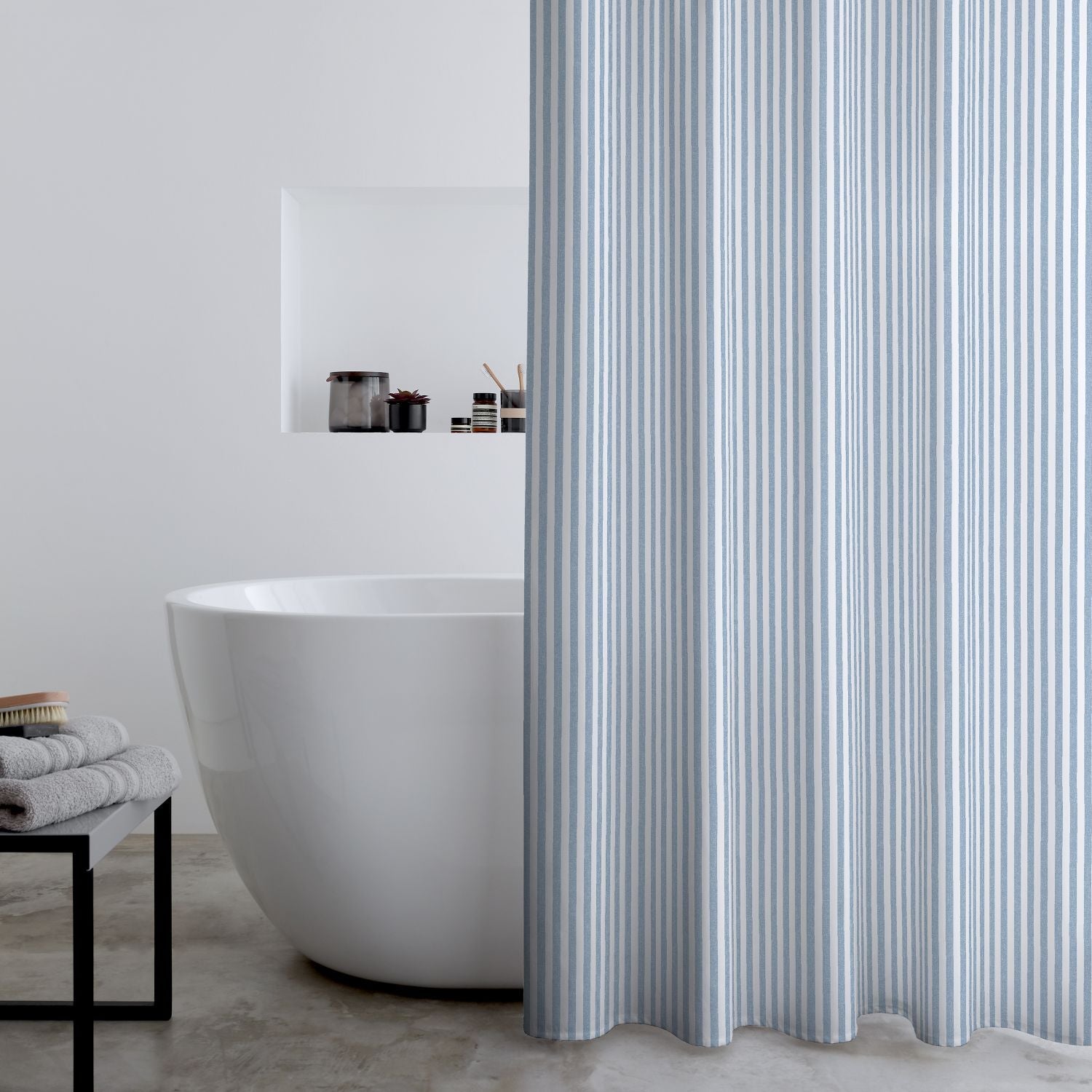 Catherine Lansfield Timeless Stripe Blue Shower Curtain