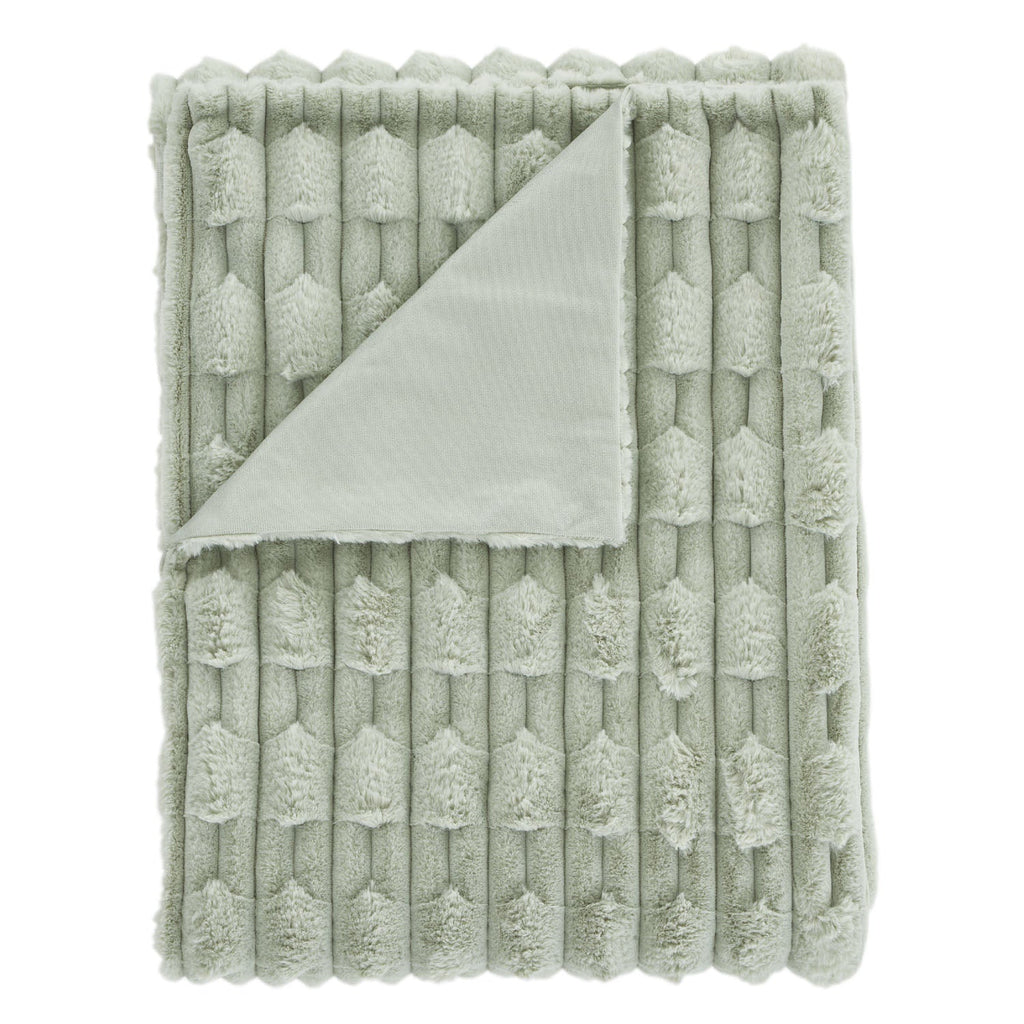 Bianca So Soft Carved Sage Green Faux Fur Blanket Throw