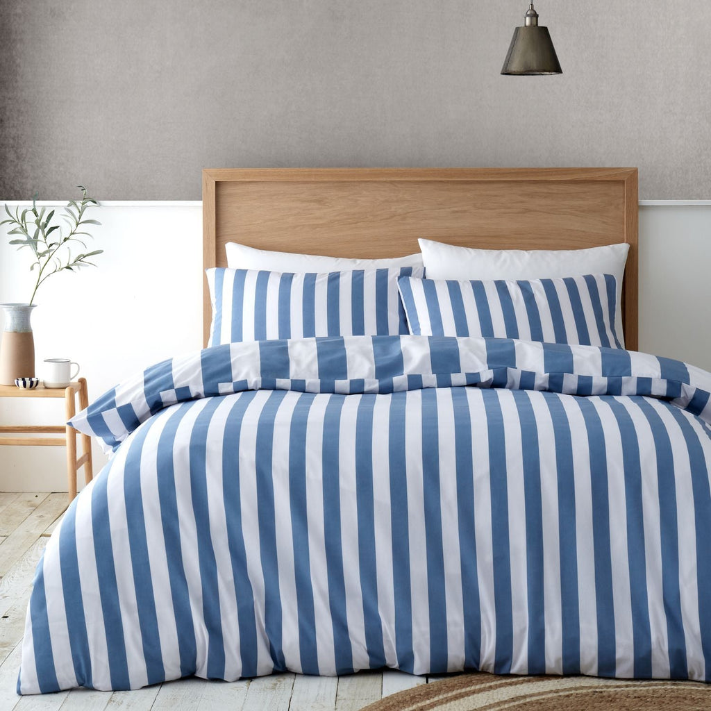 Catherine Lansfield Cove Stripe Blue Reversible Duvet Set
