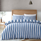 Catherine Lansfield Cove Stripe Blue Reversible Duvet Set