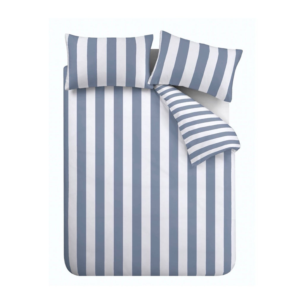 Catherine Lansfield Cove Stripe Blue Reversible Duvet Set