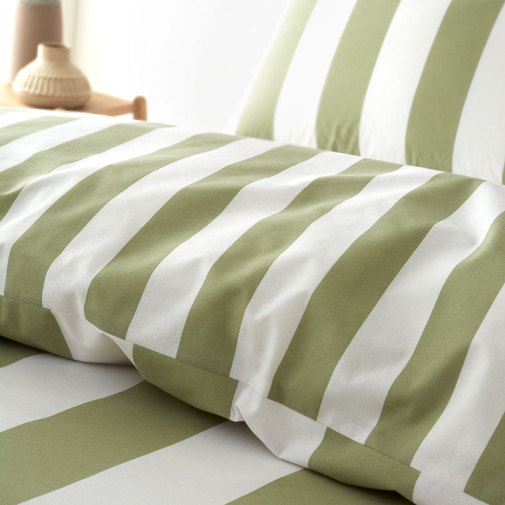 Catherine Lansfield Cove Stripe Green Reversible Duvet Set