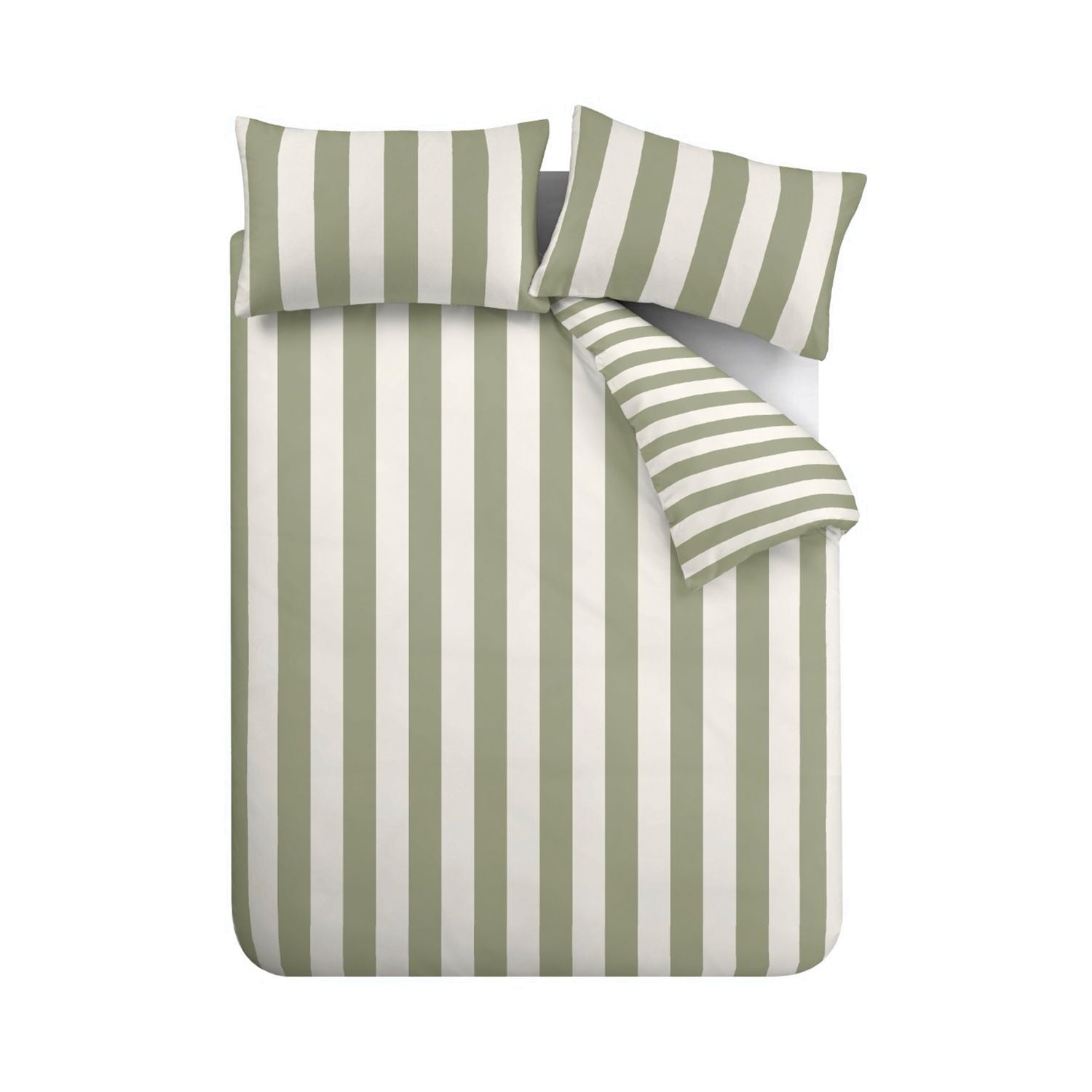 Catherine Lansfield Cove Stripe Green Reversible Duvet Set