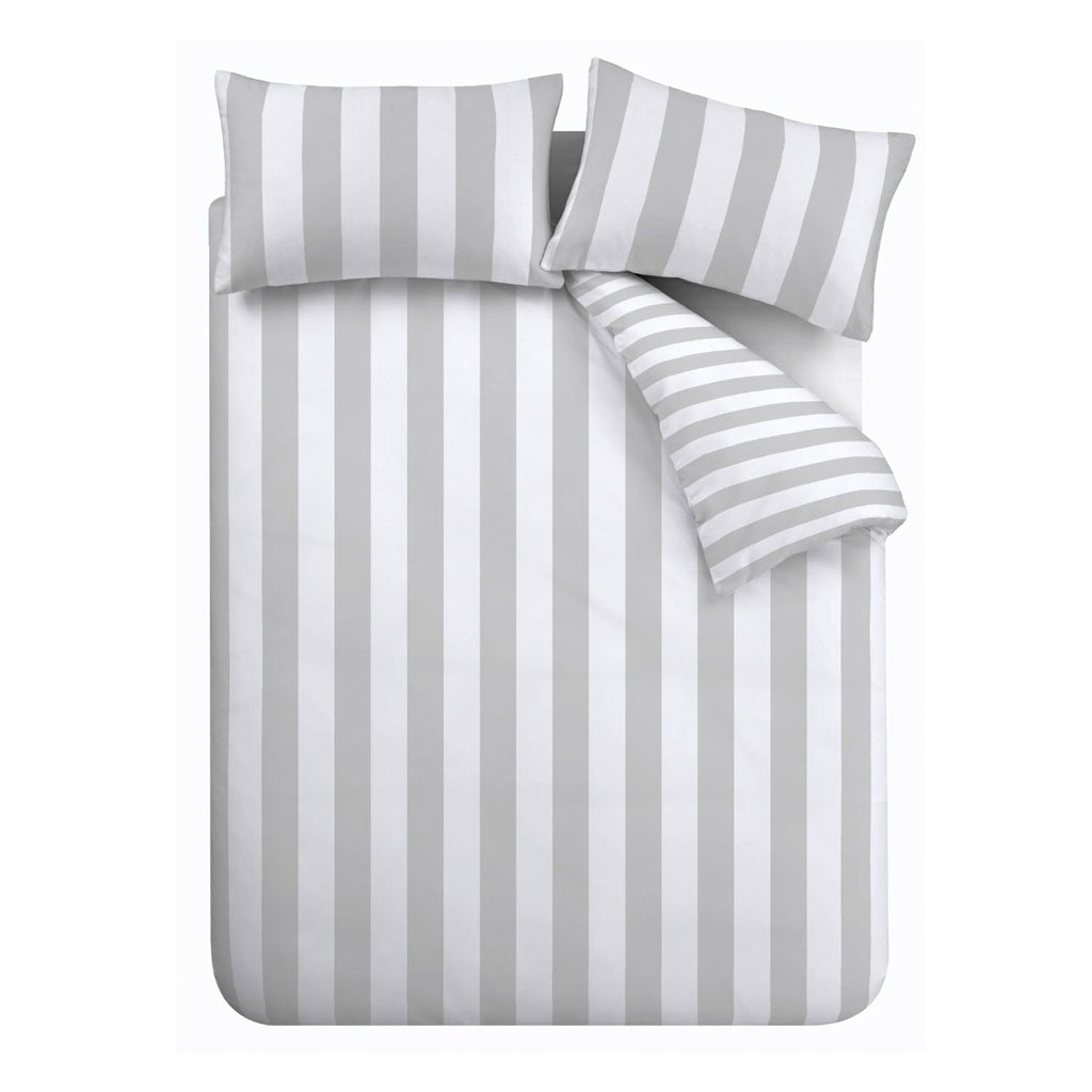 Catherine Lansfield Cove Stripe Grey Reversible Duvet Set