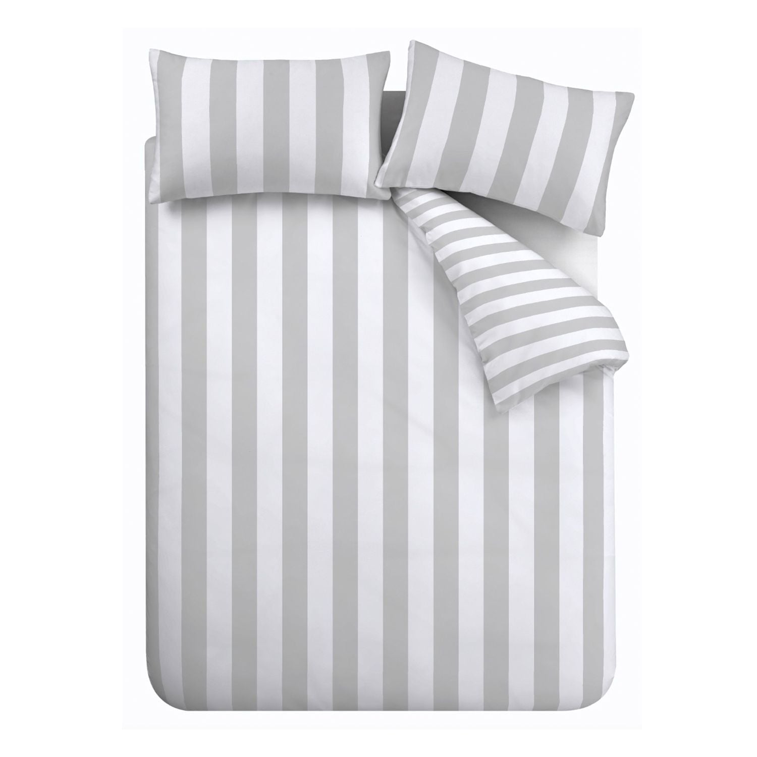 Catherine Lansfield Cove Stripe Grey Reversible Duvet Set