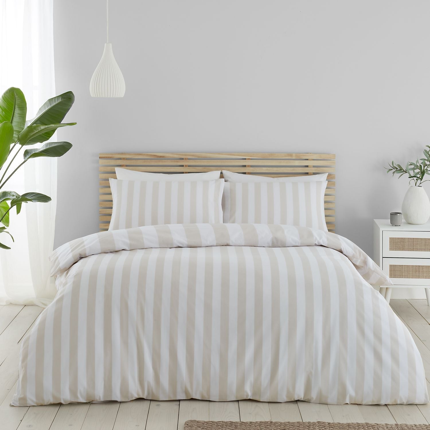 Catherine Lansfield Cove Stripe Natural Reversible Duvet Set