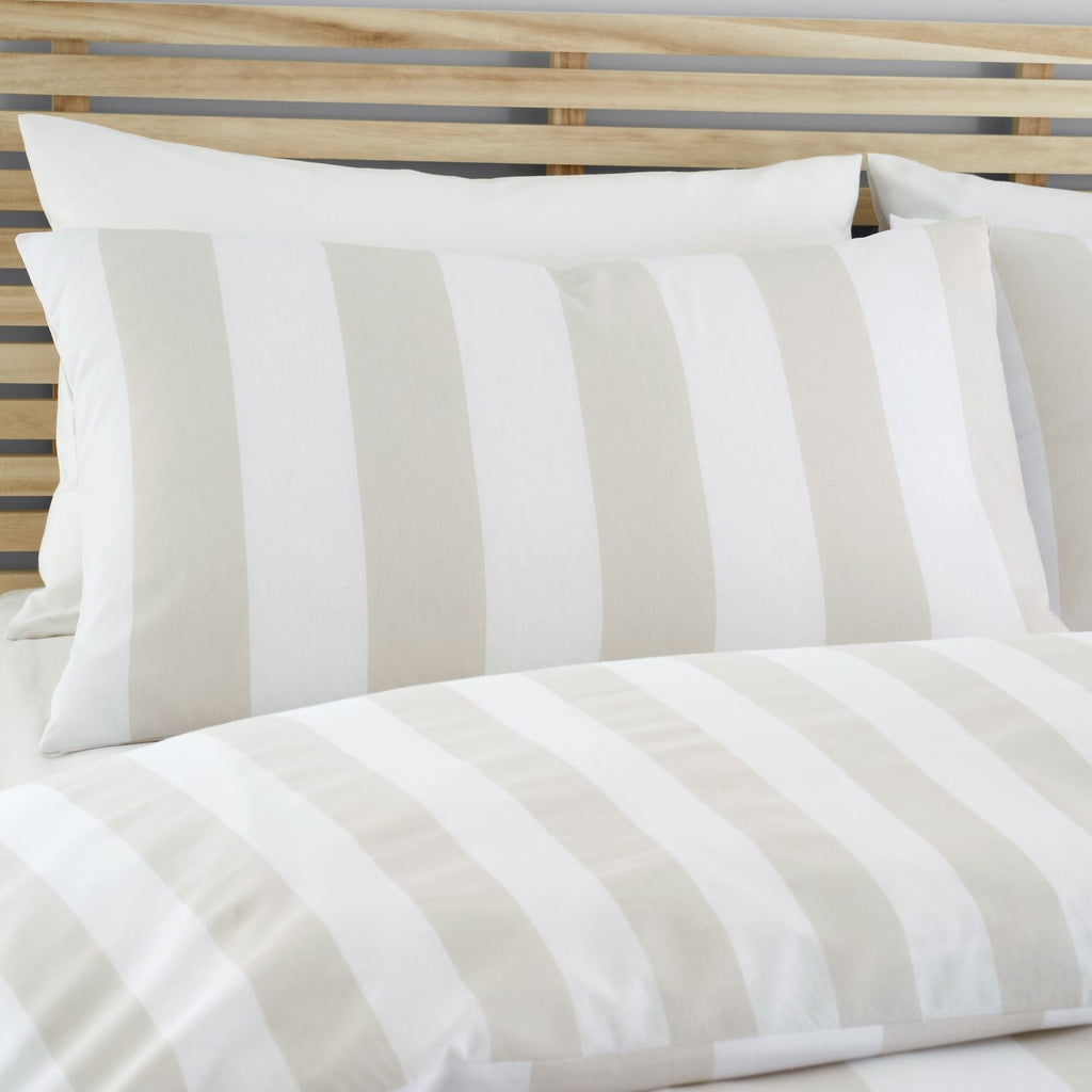 Catherine Lansfield Cove Stripe Natural Reversible Duvet Set