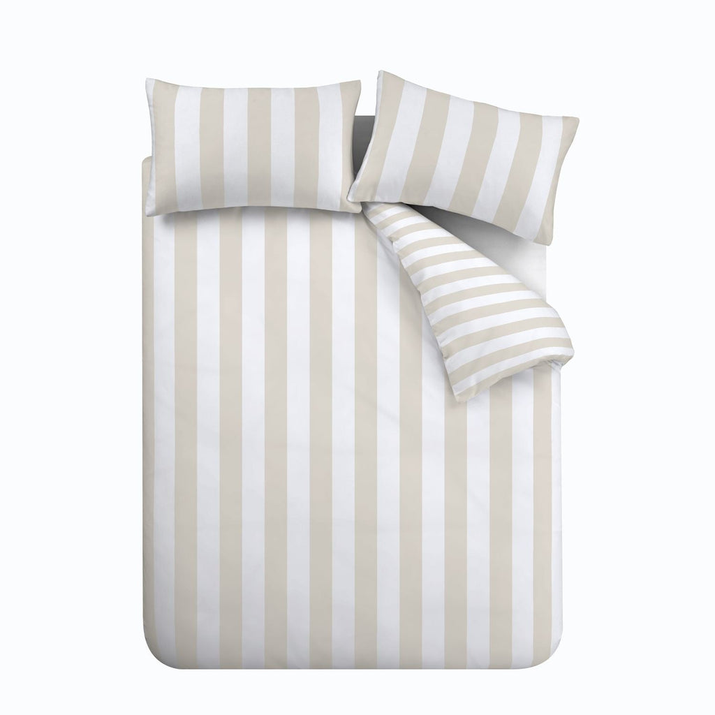 Catherine Lansfield Cove Stripe Natural Reversible Duvet Set