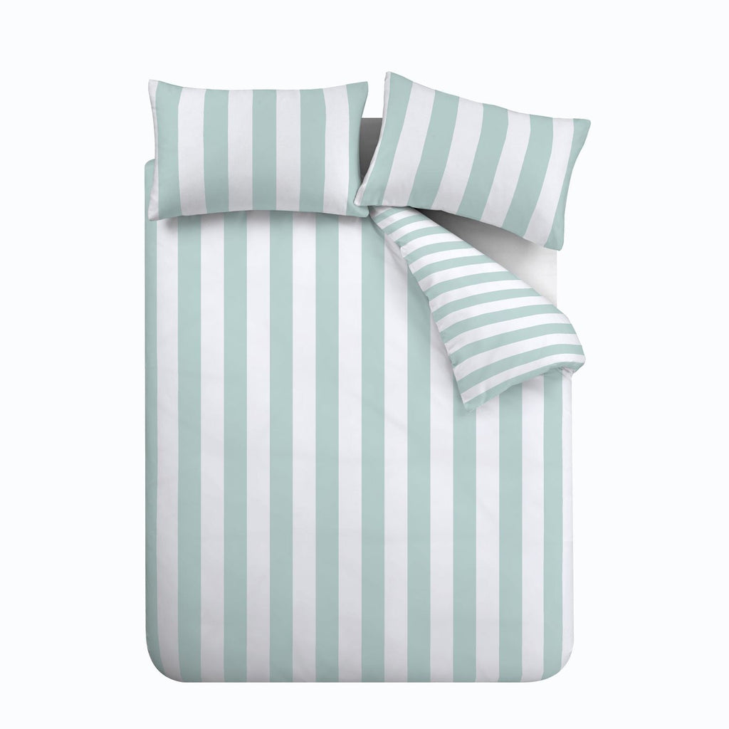 Catherine Lansfield Cove Stripe Seafoam Blue Reversible Duvet Set