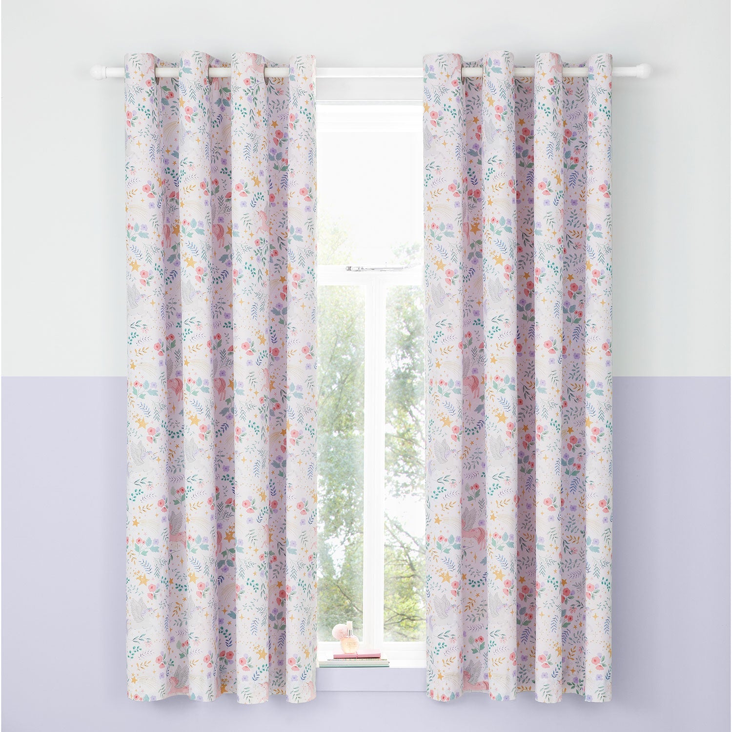 Catherine Lansfield Fairytale Unicorn Pink Reversible Eyelet Curtains