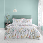 Catherine Lansfield Emilia White and Green Floral Reversible Duvet Set