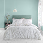 Catherine Lansfield Emilia White and Green Floral Reversible Duvet Set