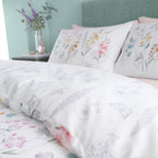 Catherine Lansfield Emilia White and Green Floral Reversible Duvet Set