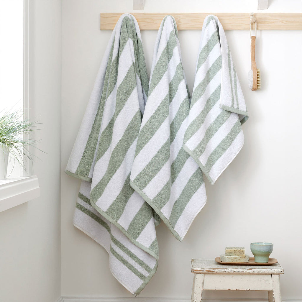 Bianca Reversible Stripe Sage Green Jacquard Towels