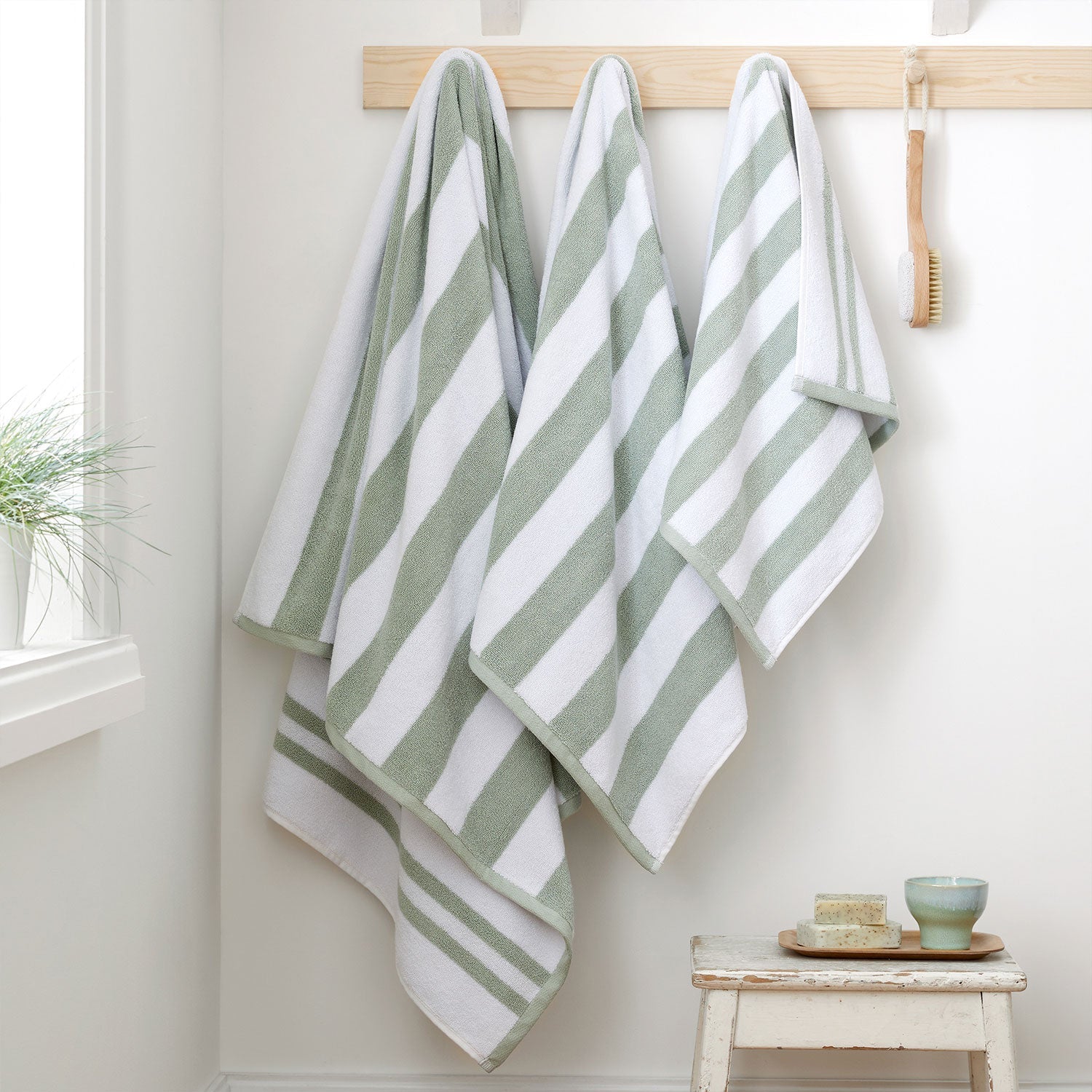 Bianca Reversible Stripe Sage Green Jacquard Towels