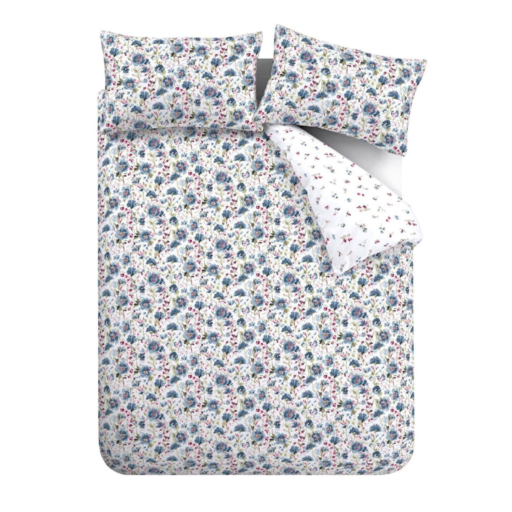 Bianca Ophelia Blue Reversible Brushed Cotton Floral Duvet Set