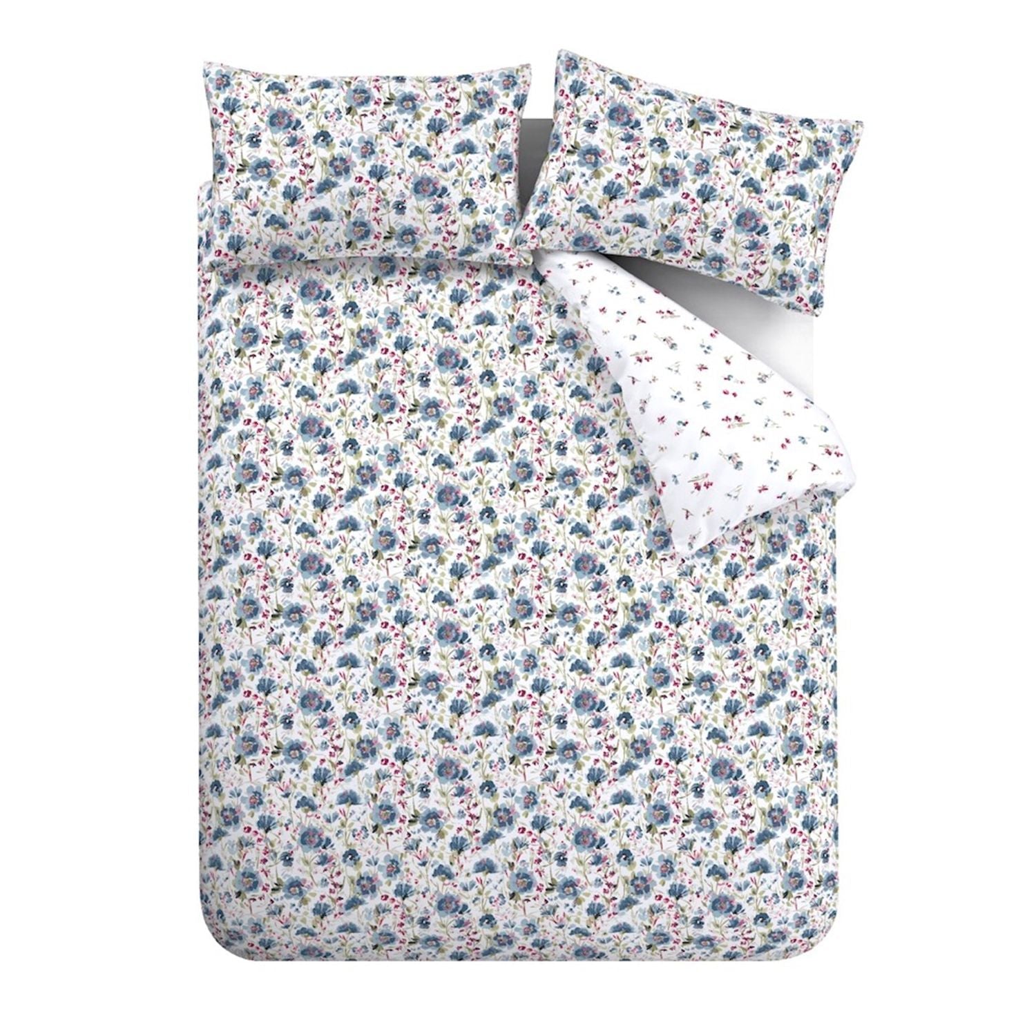 Bianca Ophelia Blue Reversible Brushed Cotton Floral Duvet Set